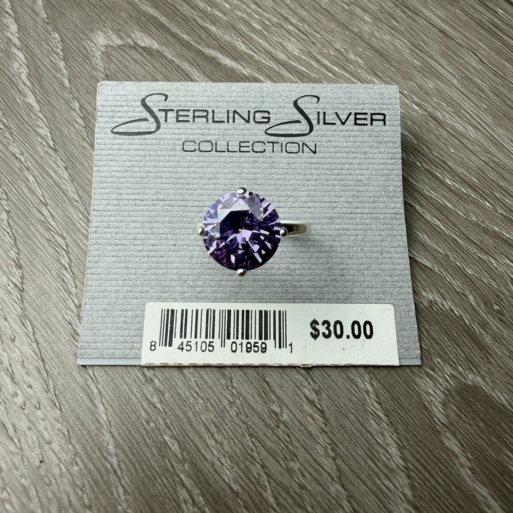 Sterling Silver Collection Round Cubic Zirconia Ring Purple Big Stone Size 8 New